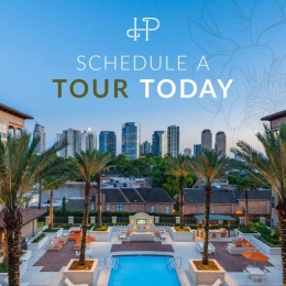 a pool picture with text that reads schedule a tour